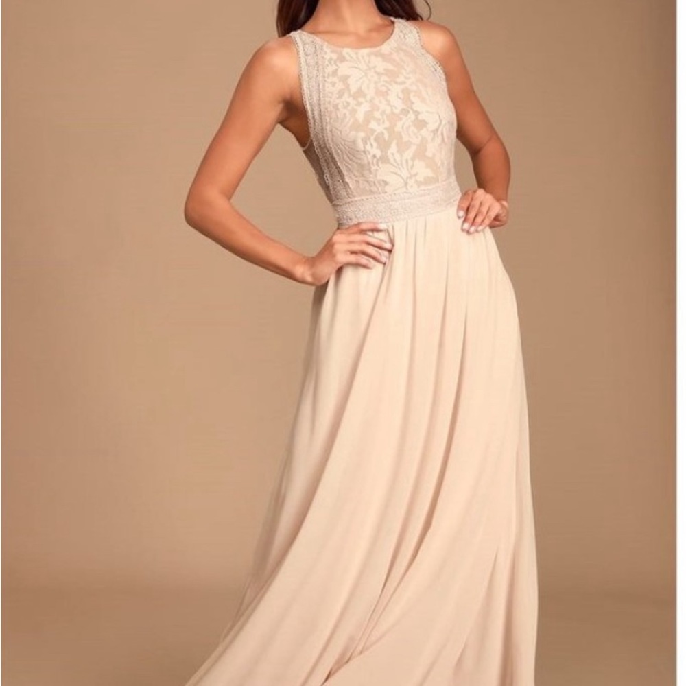Lulu's Forever and Always Blush Lace Maxi Dress - small